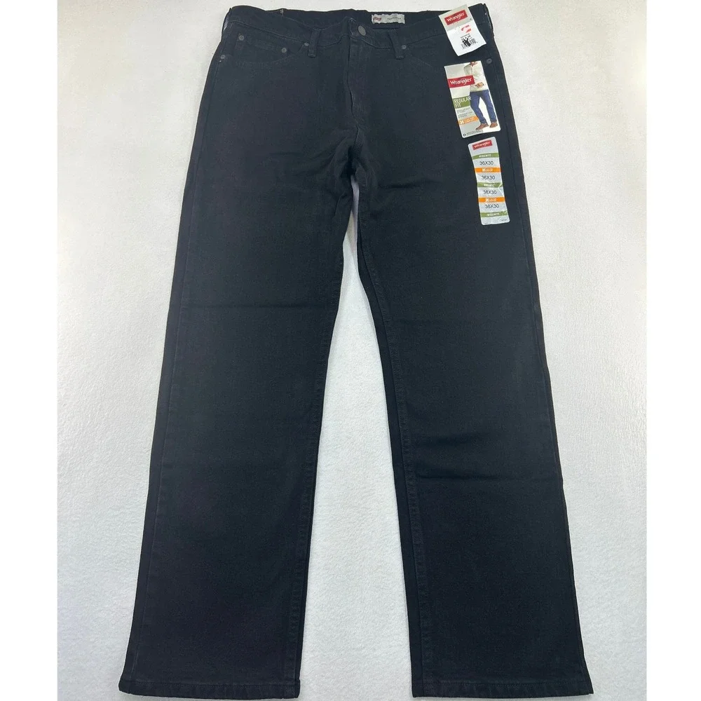 Wrangler Regular Fit Black Straight Leg Flex Jeans 36x30 109TRGFCB Mens